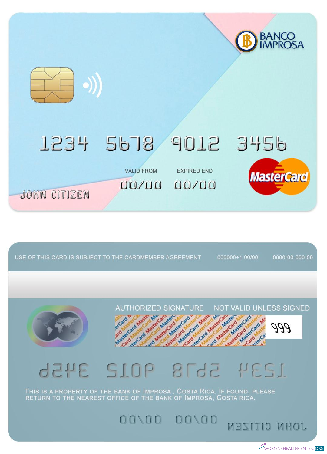 Download Costa Rica Improsa bank mastercard Photoshop template
